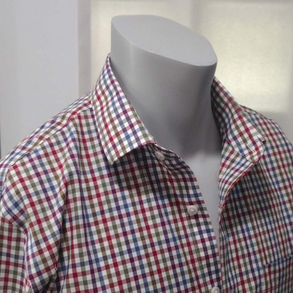 J. Crew mens purple, blue, green and brown plaid shirt. Large. 16 - 16.5 neck